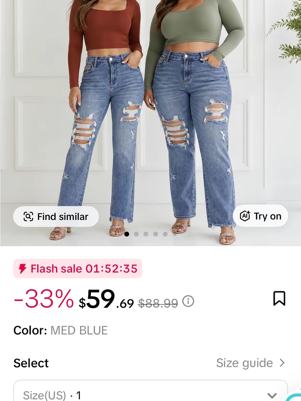 Judy Blue Medium Blue Distressed Straight Leg Jeans